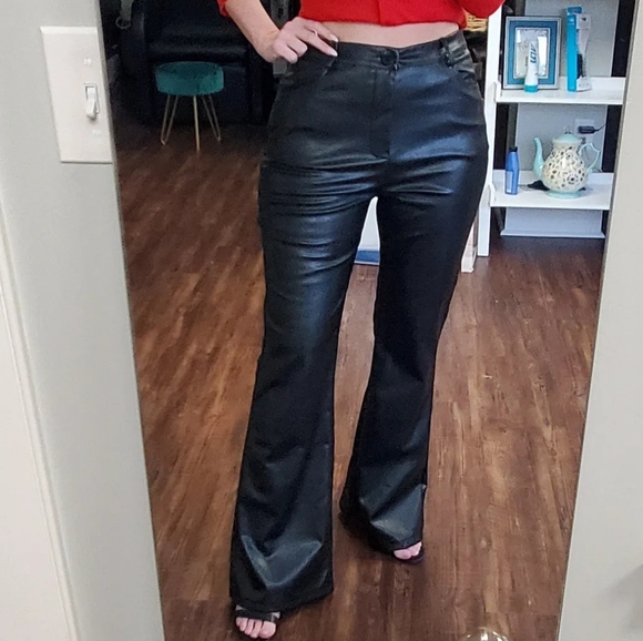American Vintage Pants - High Rise Fleece Lined Pleather Bell
bottoms